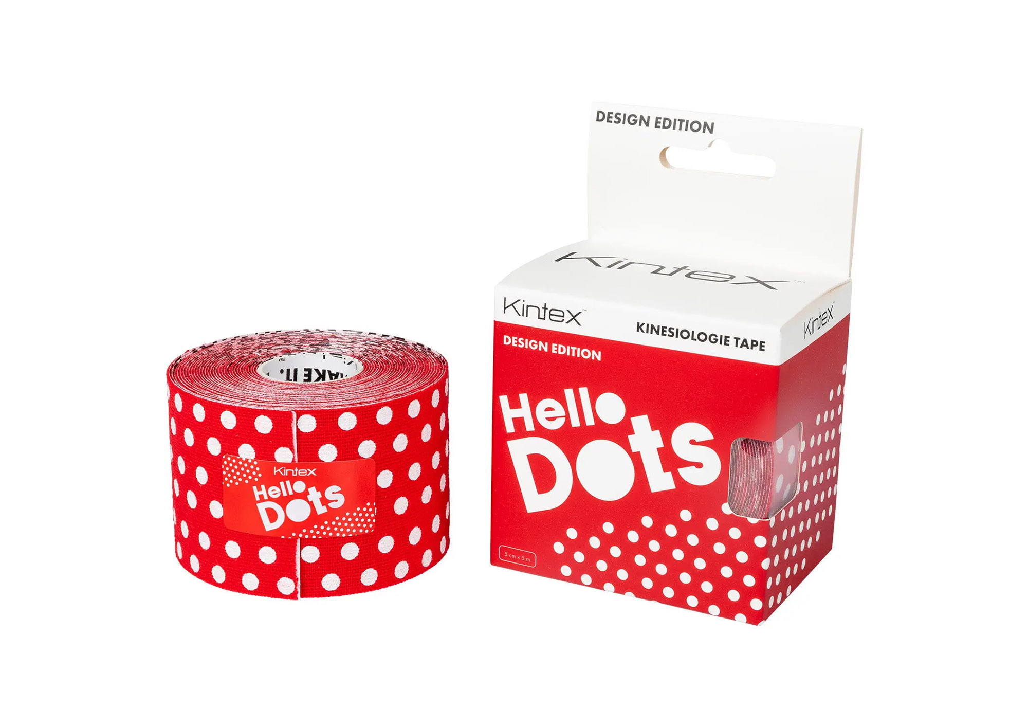 Кінезіо тейп KINTEX TAPE DESIGN 5СМ Х 5М  – HELLO DOTS RED