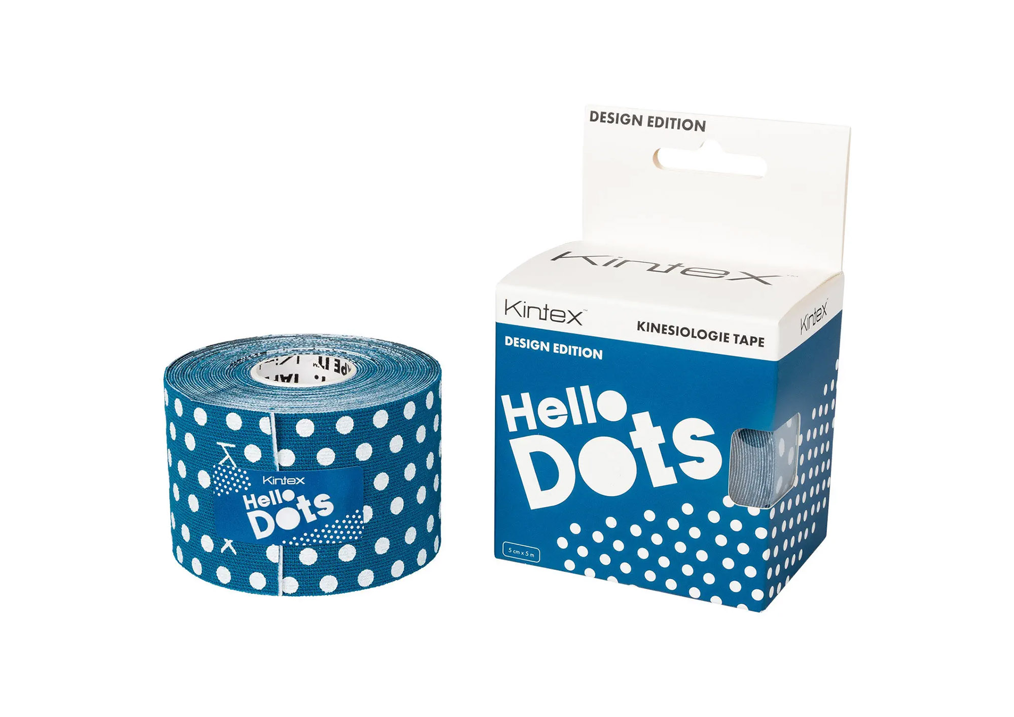 Кінезіо тейп KINTEX TAPE DESIGN 5СМ Х 5М  – HELLO DOTS BLUE