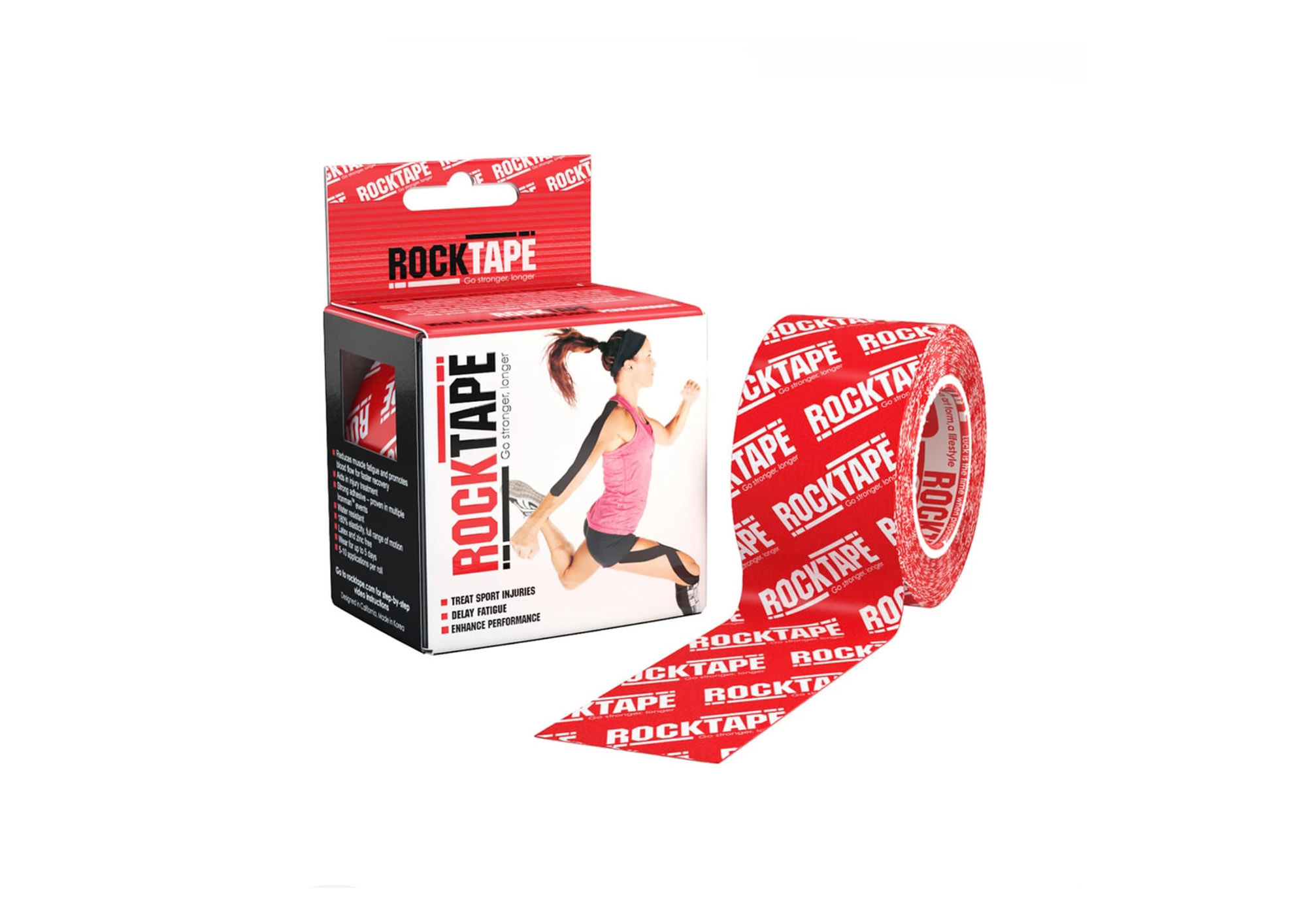 Кінезіо тейп ROCKTAPE DESIGN 5СМ Х 5М – ЧЕРВОНИЙ З БІЛИМ ЛОГО