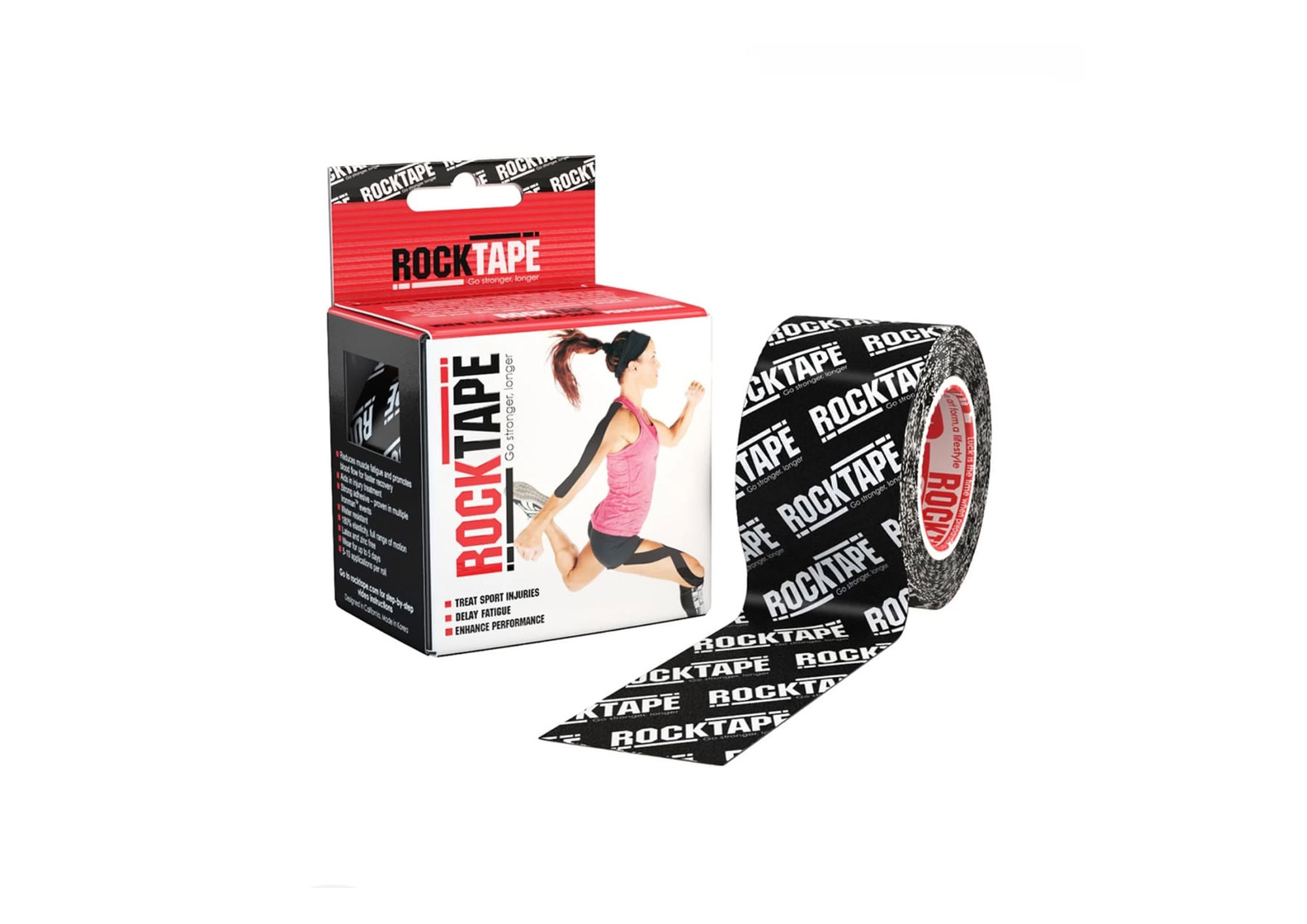 Кінезіо тейп ROCKTAPE DESIGN 5СМ Х 5М – ЧОРНИЙ З БІЛИМ ЛОГО